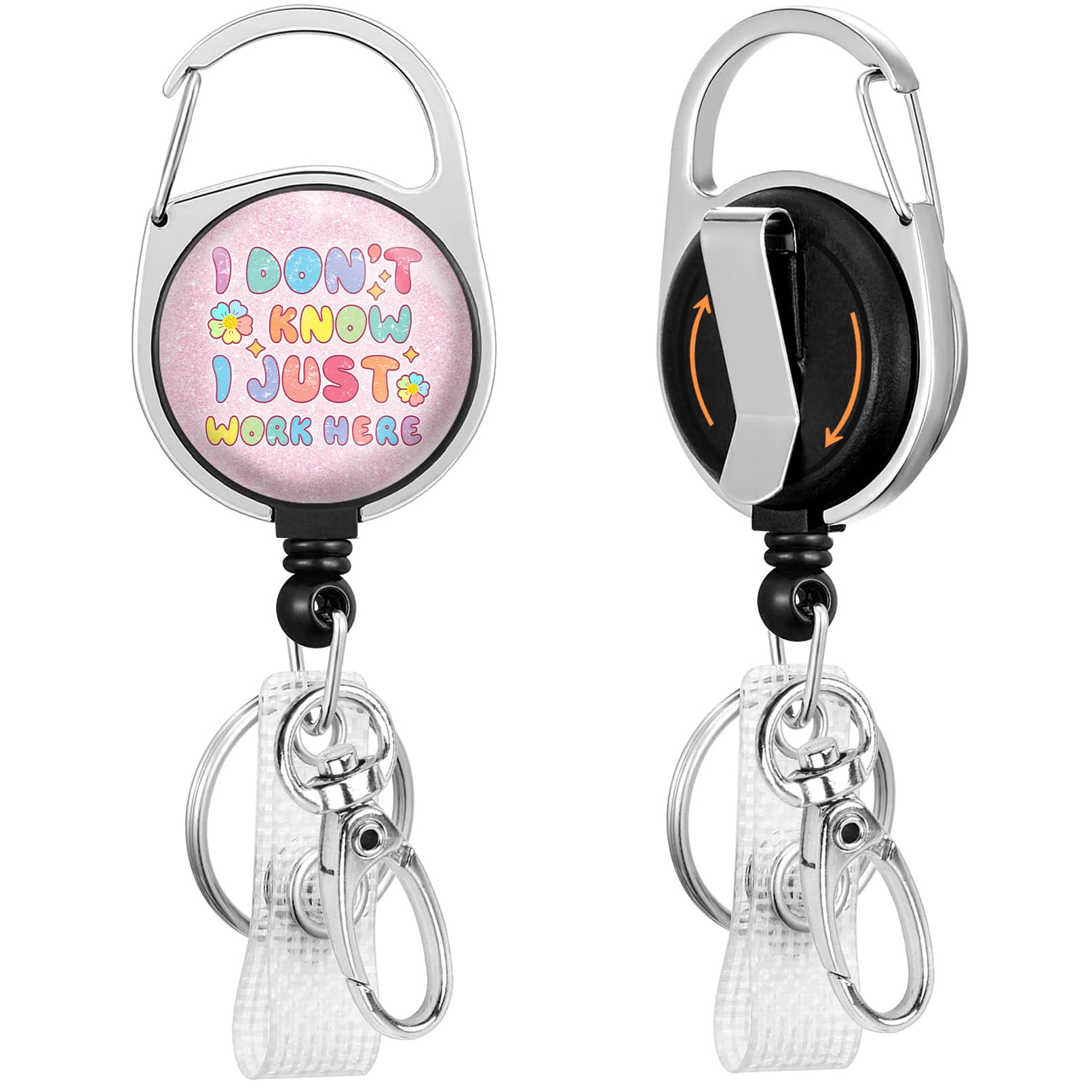 Gctriki Badge Reel Retractable Heavy Duty with 360° Swivel Carabiner Clip, I Don't Know I Just Work Here ID Badge Holder Retractable, Funny Nurse
