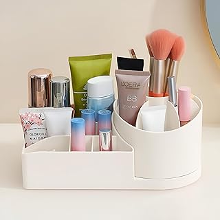 منظم المكياج - تصميم دوار عالي الجودة غير قابل للانزلاق لتخزين المكياج بكفاءة، مثالي للنساء والفتيات للحفاظ على منتجات التجميل الخاصة بهن منظمة وسهلة الوصول إليها