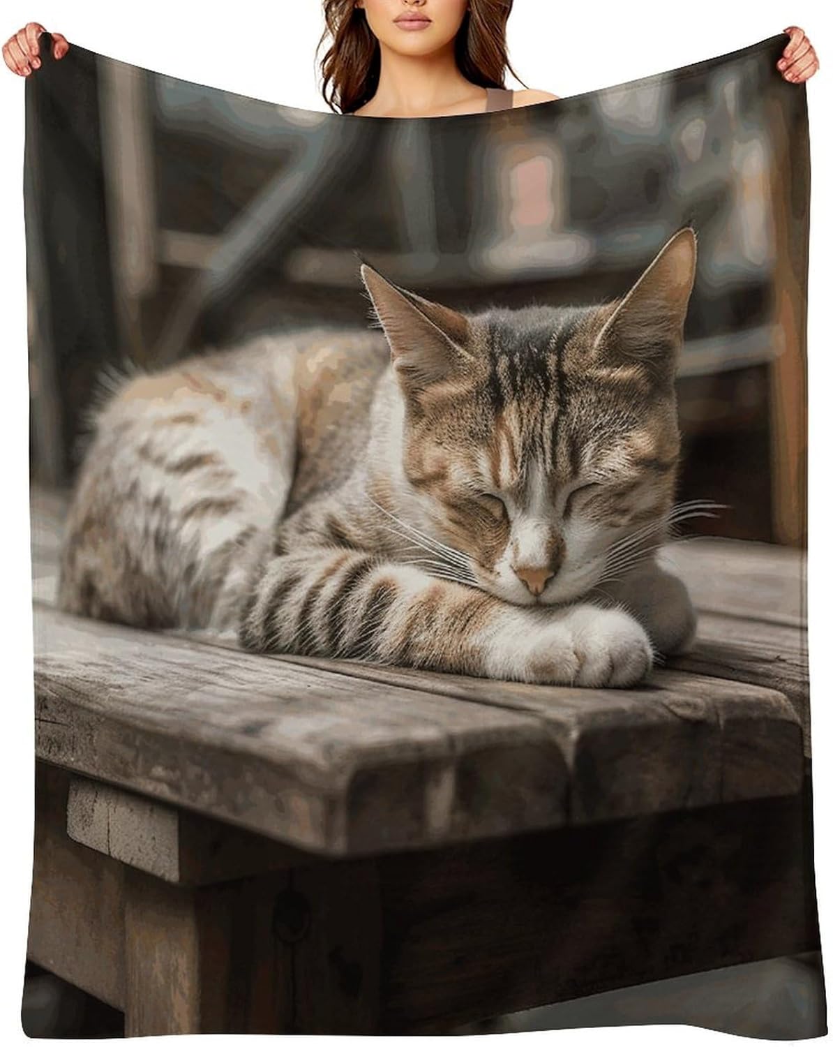 Cat Sleeping Blanket Super Soft Warm Flannel Throw Blankets Lightweight Breathable Bath Towel Cozy Luxury Blanket for Couch Home Decor Tapestry for Travel Camping