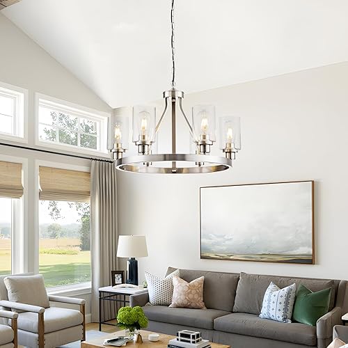 Miniatura 5 de HCCZ Lámpara de araña de 6 luces en forma de rueda de vagón, níquel cepillado, moderna, para comedor, lámpara colgante de iluminación para sala de