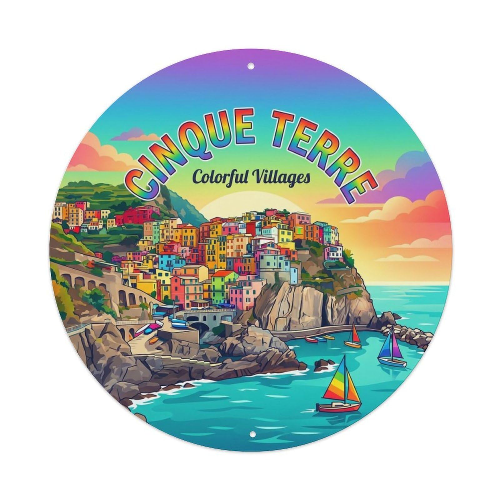 Vintage Travel Cinque Terre Italy Range Metal Tin Sign