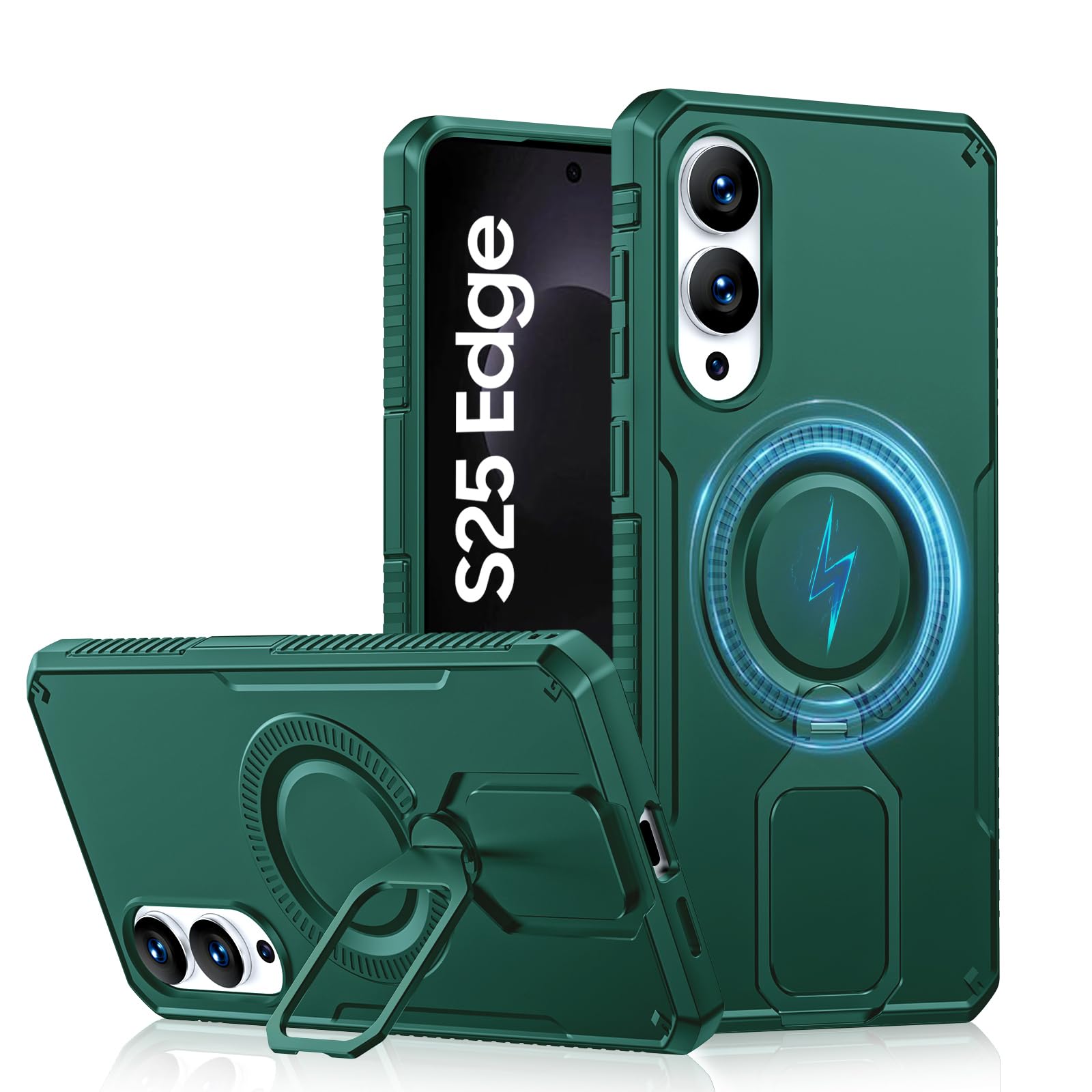 oupeigar Magnetic Case for Samsung Galaxy S25 Edge with 360° Rotatable Stand, Compatible with Magsafe & Military Grade Protection & Wireless Charging,