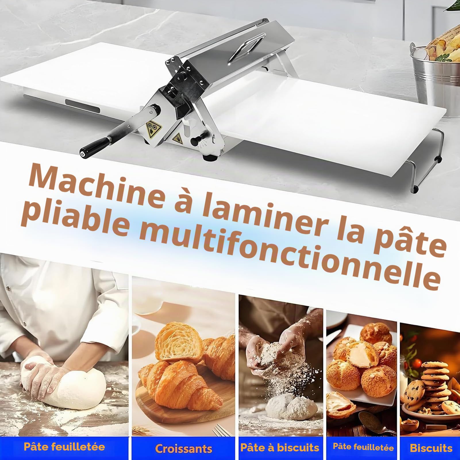 Laminoir Pate Feuilletée Professionnel Patisserie Manuel Inox a Pizza laminoire À Pâte Pliable Professionnel Pour Croissants,Pizza & Pâtes,Surface Antiadhésive En Pp Alimentaire