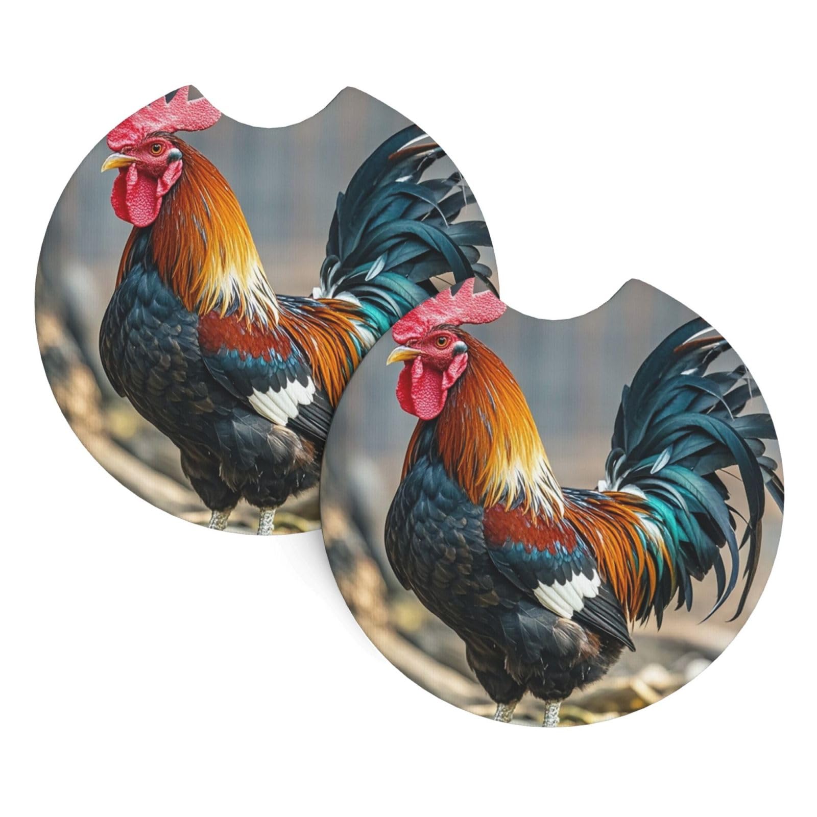2 Pack Car Coaster for Cup Holders Old Rooster Illustration Car Cup Coaster 2.7" Neoprene Non-Slip Automotive Cup Mat Universal Auto Car Interior Accessories for Women Men Cup Pad