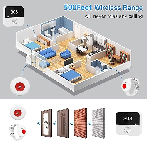 Miniatura 5 de DwyenSlo Sistema de botón de llamada WiFi para cuidador, alerta de aplicación inteligente, botón de llamada de emergencia, alerta de ayuda personal