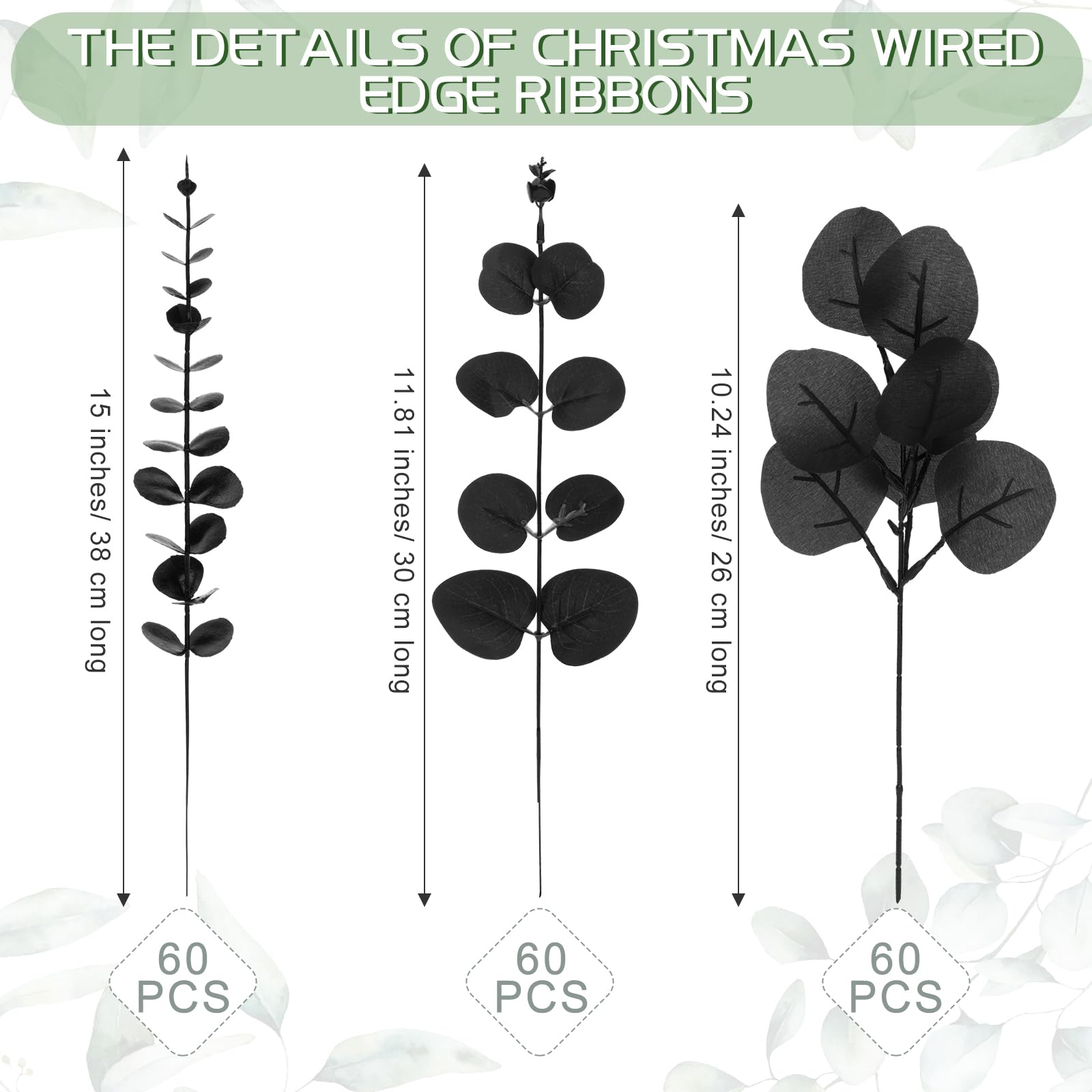 Giegxin Lot de 180 tiges de Feuilles d'eucalyptus artificielles en Vrac, 3 Types de Feuilles d'eucalyptus séchées, Faux Spray pour Vase de Mariage, Bouquet Floral (Noir)