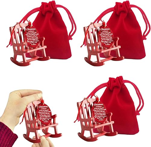 Miniatura 4 de Mini silla mecedora de madera con adorno conmemorativo de Navidad en el cielo, con letrero significativo, decoración del hogar para árbol de Navidad