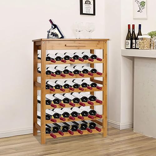 Miniatura 2 de Kinsuite Estante modular de bambú para almacenamiento de vino, estantes de exhibición para almacenar botellas en casa, estante de vino de 36