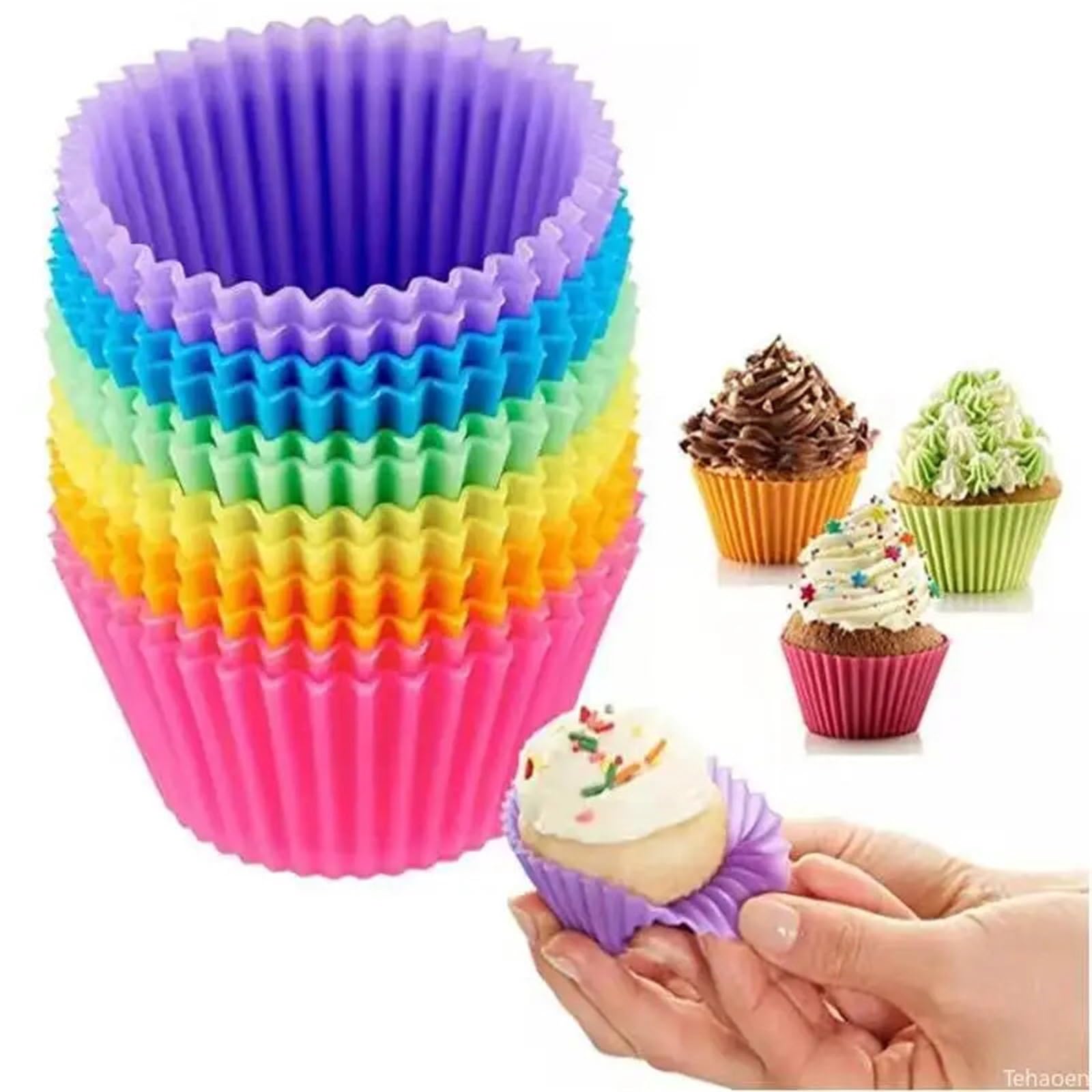 12 stampi in silicone riutilizzabili per cupcake, multiuso, per muffin, pasticceria, cioccolato, dessert, kit di cottura (1 pezzo con 12 fori A)