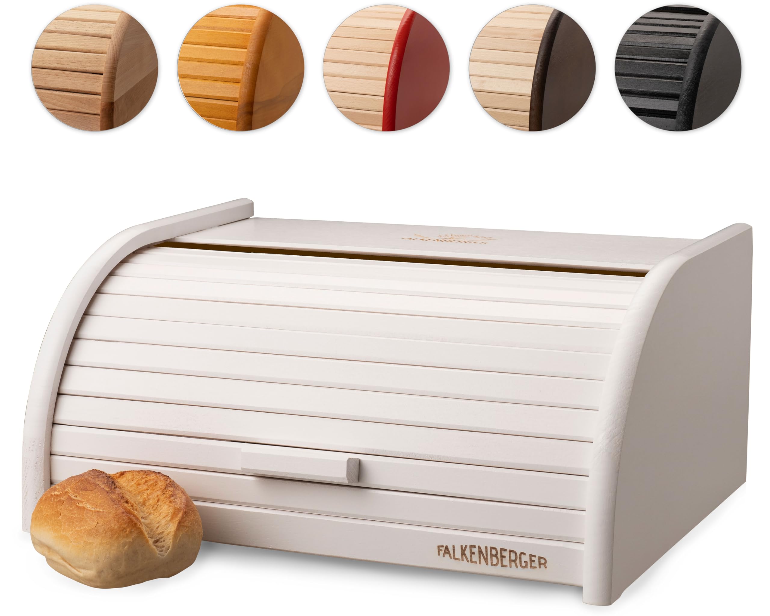 FALKENBERGER Brotkasten aus Holz Buche Weiß 39x29x18cm Rollbrotkasten traditionell Brotbox mit Roll-Deckel Handmade