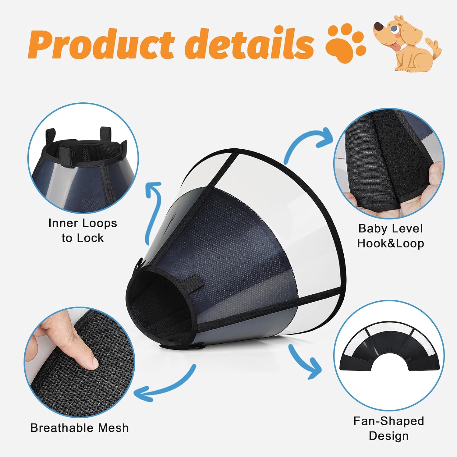 Soft Dog Cone Alternative After Surgery, Elizabethan Recovery Collar for Small Medium Large Dogs, Comfortable Dog Head Cone to Stop Licking