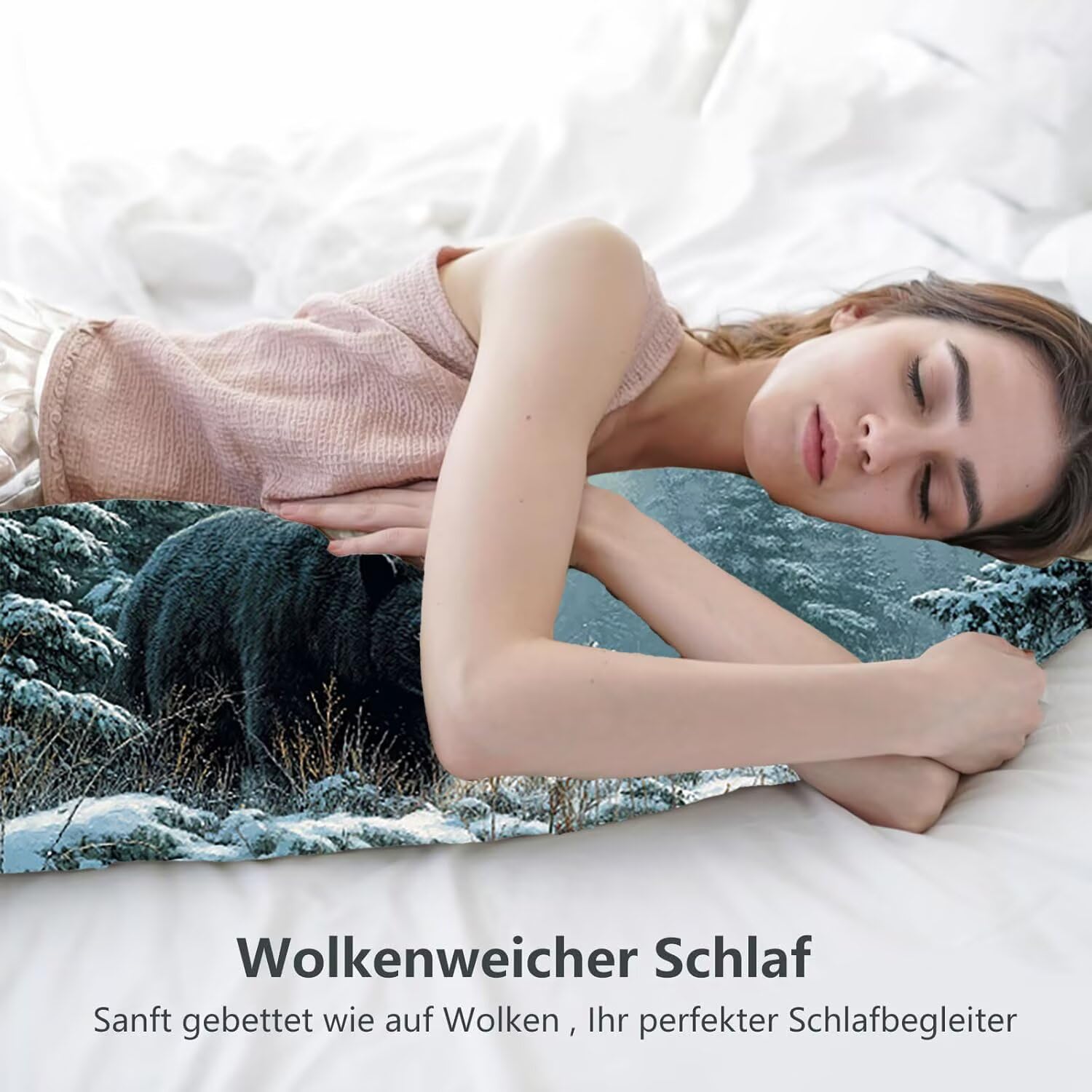 Poduszka do ciała Ciąża 60 x 180 cm, ergonomiczne wsparcie całego ciała, poszewki na poduszki do karmienia i ciąży z nadającą się do prania aksamitną poszewką, na plecy, brzuch i nogi (zimowy czarny