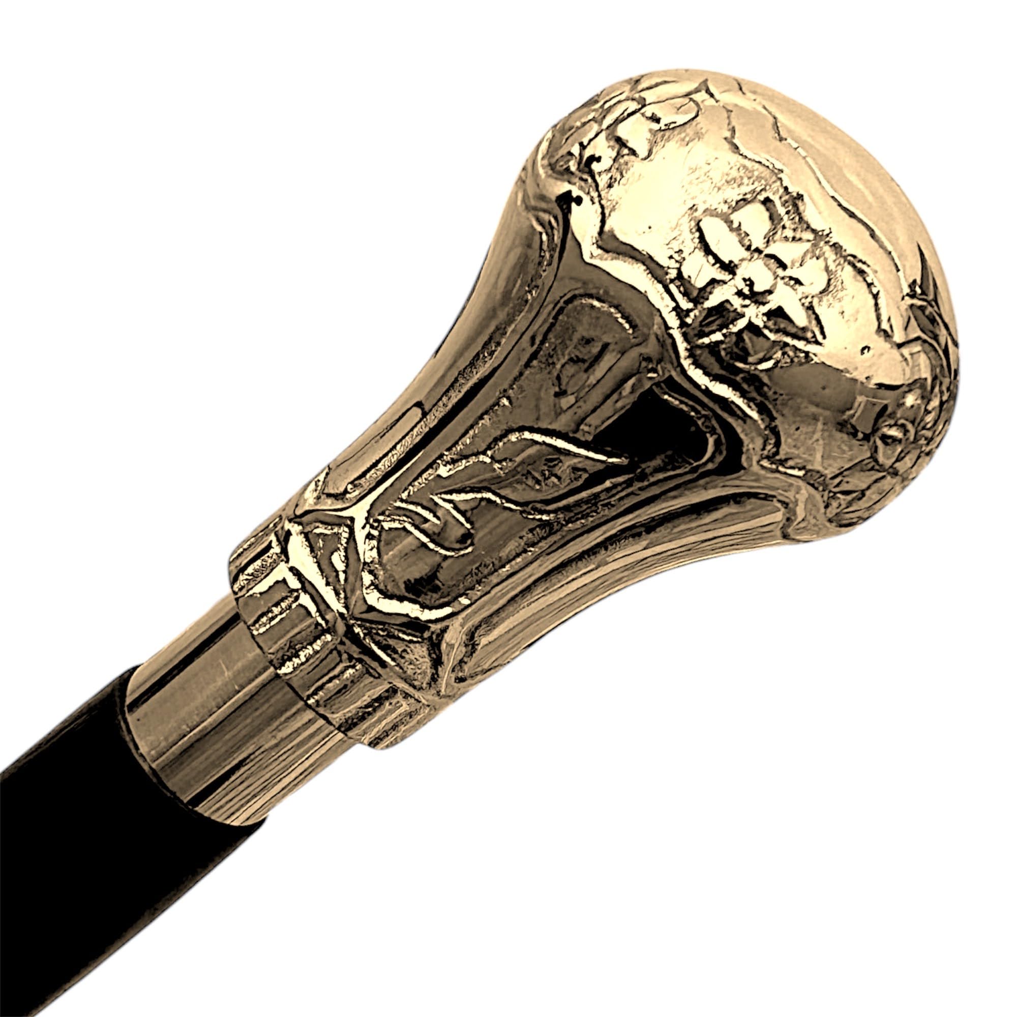Replica di Bat Masterson - Bastone da passeggio in legno fatto a mano da 95,2 cm, con manico in ottone, finitura nera e oro, elegante bastone da passeggio per uomini e donne