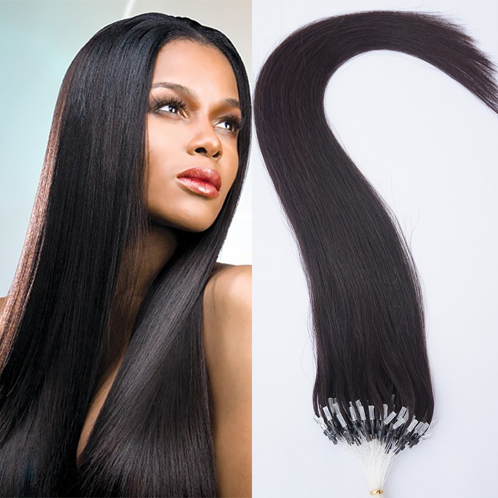 26" 50g 100s Micro Ring Loop 100% Human Hair Extensions Natural Soft Real Beauty Straight Hair Gift 100strands in one pack, (color #60 Platinum Blonde/ White Blonde)