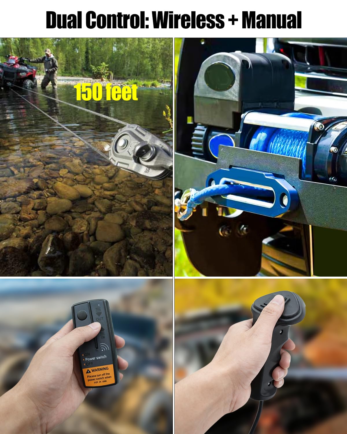 Winden-Magnetschütz-Relais-Set, 12 V, 500 A, Seilwinde, Fernbedienung mit wasserdichter Box, Dual-Fernbedienung, passend für 3628 kg - 7,711 kg ATV, UTV, Jeep-Anhängerwinden, vorverdrahtet