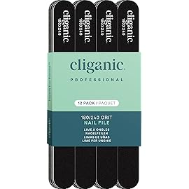 Cliganic 12 Pack Nail File Set: 180/240 Grit | Professional Emery Boards for Natural, Gel & Acrylic Nails | Washable Double Sided Kit | Cliganic 90 Days Warranty