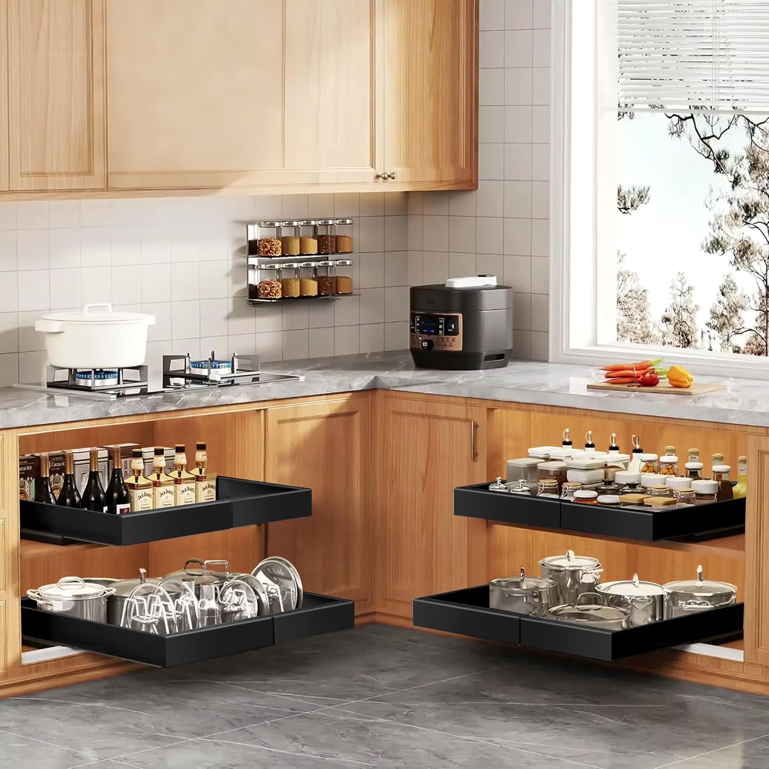 2 sztuki szuflad teleskopowych z systemem szynowym, wysuwana szuflada kuchenna bez wiercenia, szerokość 32-52 cm, bardzo stabilna, uniwersalny organizer kuchenny