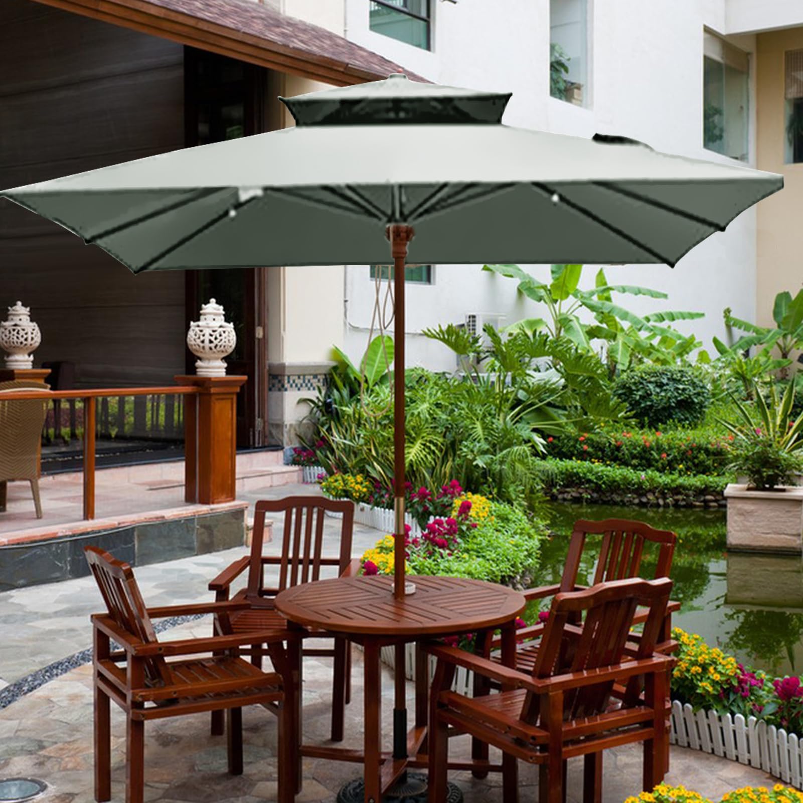 HFEHSKJ 10 FT 8 Rib Umbrella Canopy Replacement, 2 Tier Square Patio Umbrella Replacement Top Cover, Hanging Offset Cantilever Replacement Cover for Backyard Garden Beach Yard Table (Gray), Taupe