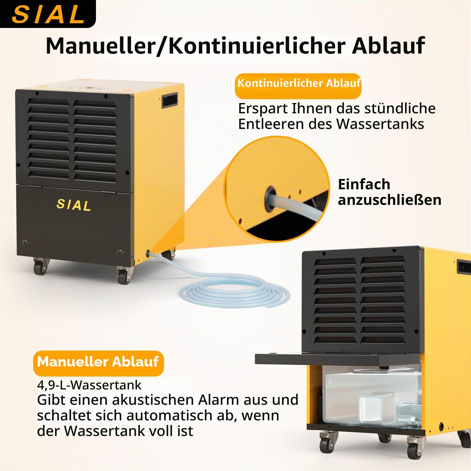 SIAL 30L/TAG Bautrockner Luftentfeuchter, 4,9L Tank, 100㎡ | Industrieller Profi-Entfeuchter | für Keller, Garage & Neubau | gegen Schimmel & Feuchtigkeit | Wasserschadensanierung