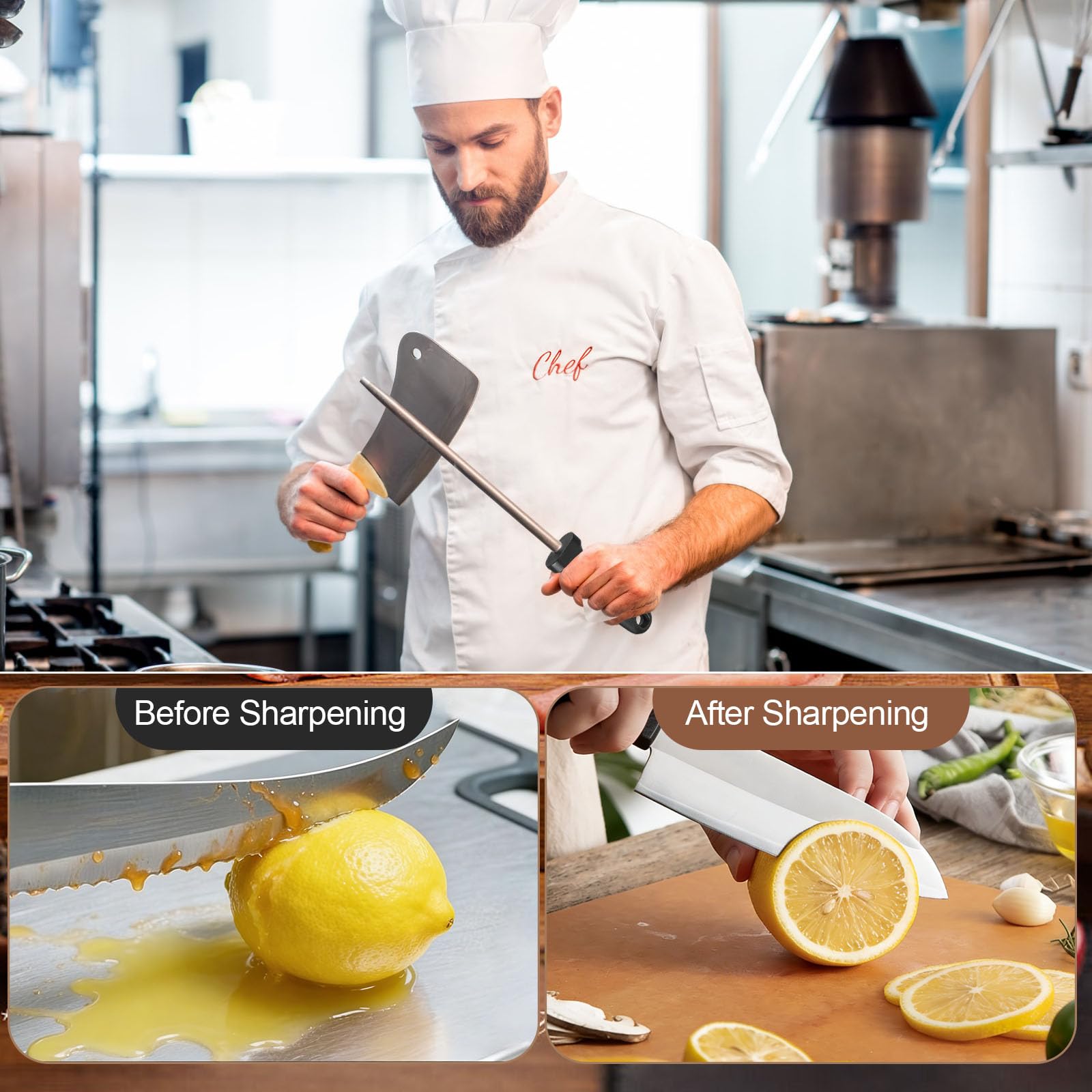 2 Pezzi Affilacoltelli Manuale Acciaino Affilacoltelli in Acciaio da Cucina per la manutenzione quotidiana dei coltelli da cucina