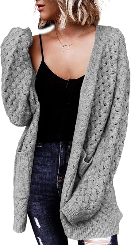 Cardigã feminino Dokotoo de tricô texturizado com mangas longas e bolsos