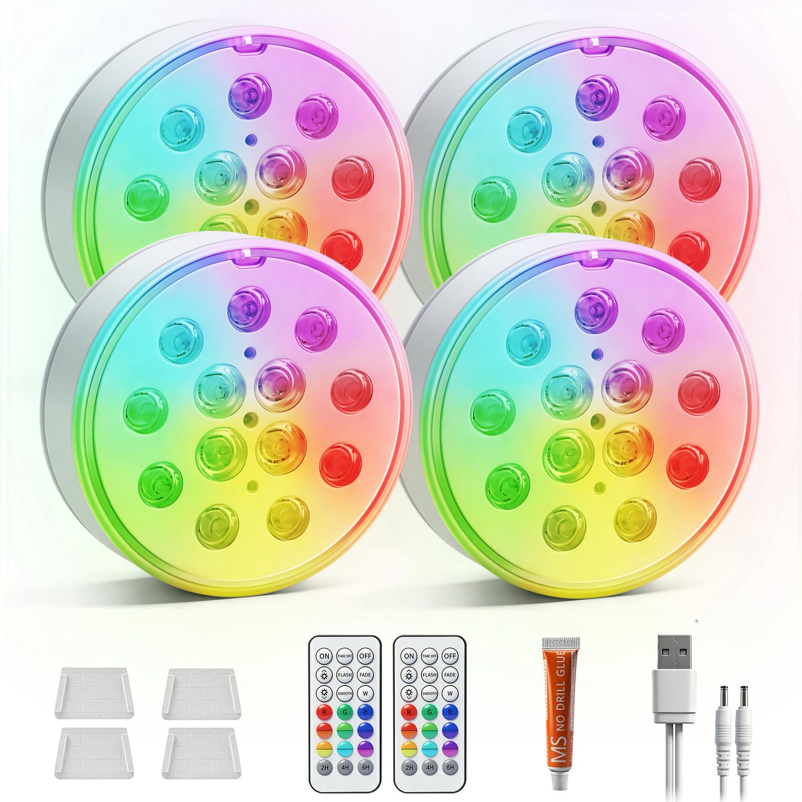 4 Pack Rechargeable Submersible Pool Lights,16 RGB Color Changing with Remote Control,IP68 Waterproof Underwater Lighting,Puck Lights for Above Ground Pool, Pond, Bathtub, Vase Decor