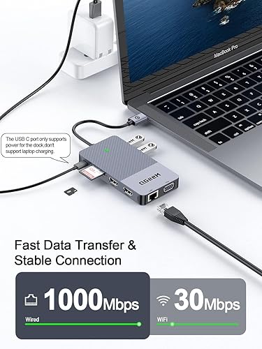 Miniatura 7 de QGeeM Estación de acoplamiento USB 3.0 para laptop, triple pantalla, concentrador USB HDMI, extensor divisor de doble monitor, base USB con 2 HDMI,