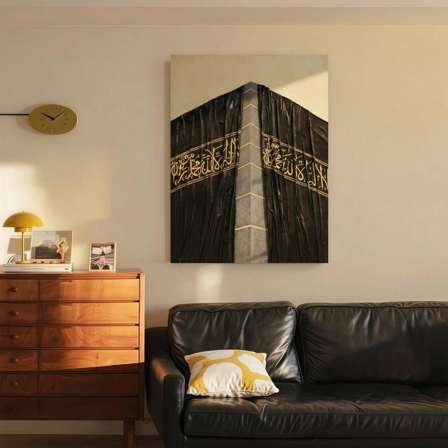 LYBCEOUG Moderne Wanddekoration, Kiswa-Leinwanddruck, minimalistische muslimische spirituelle Wandkunst (50x70cm/mit Rahmen)
