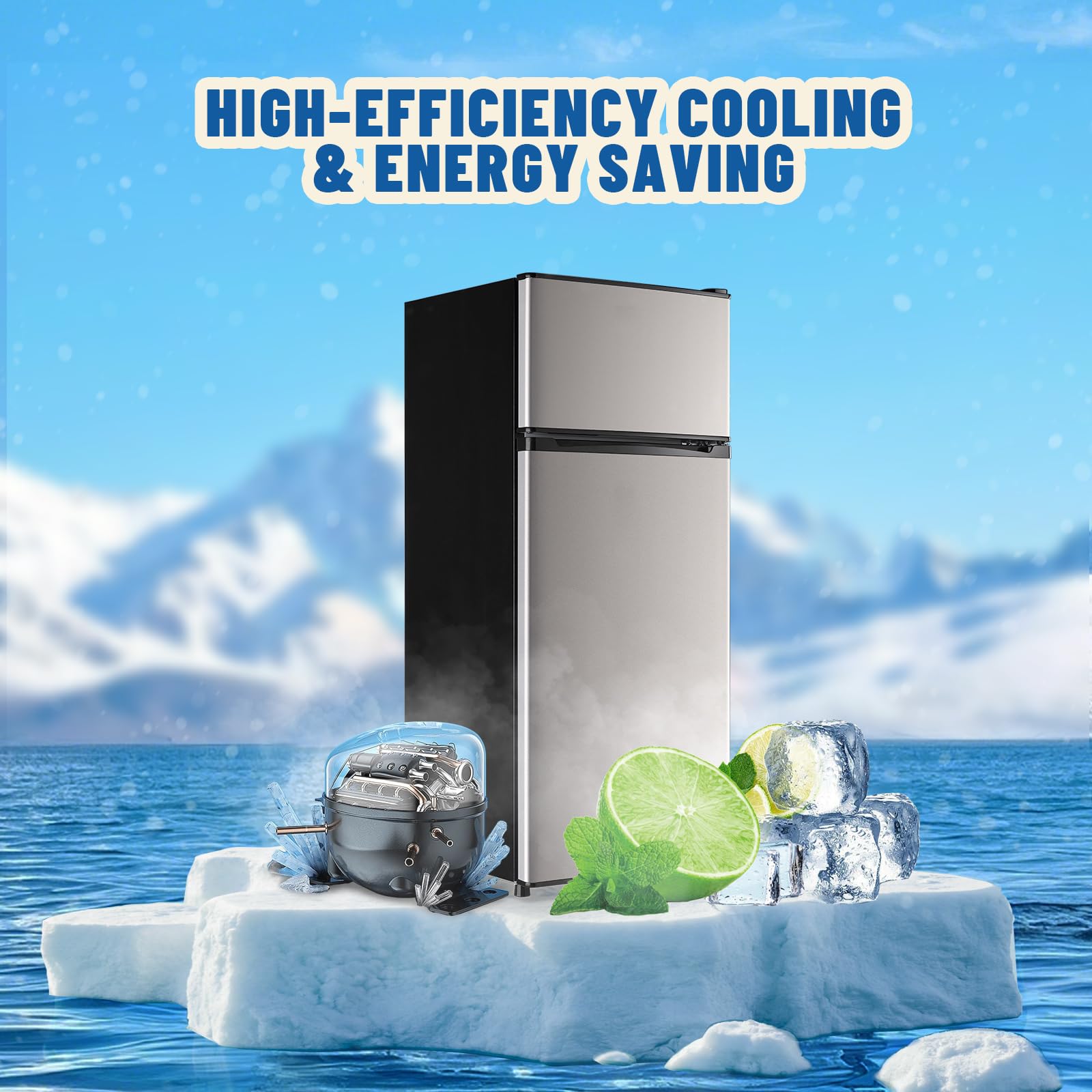 Demuller 4.5 Cu.Ft Capacity Compact Refrigerator With Freezer Double Door Mini Fridge Small Apartment Refrigerator With 7 Adjustable Temp Control & 3 Glass Shelves For Kitchen Office Dorm Silver on Fridge.com - View 3