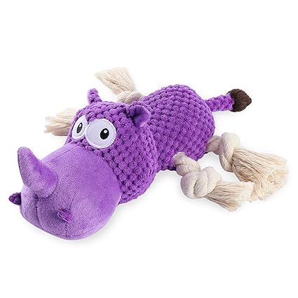 Stuffed Dog Toys Durable Tug of War Plush Dog Toy for Large Medium Small Dogs Interactive Squeaky Dog Chew Toys for Large Breed Puppy Reducing Boredom Anxiety(Rhinoceros)