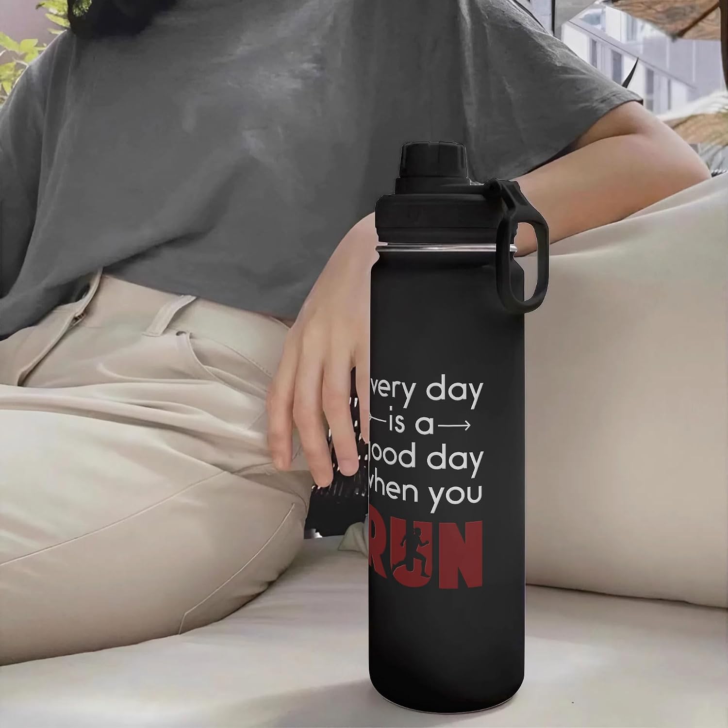 Personalized Every Day Is A Good Day When You Run Sport Bottle Custom 24oz Straw Water Bottle Carabiner Marathon Training Accessories Idea Fitness Runner Friend image 3
