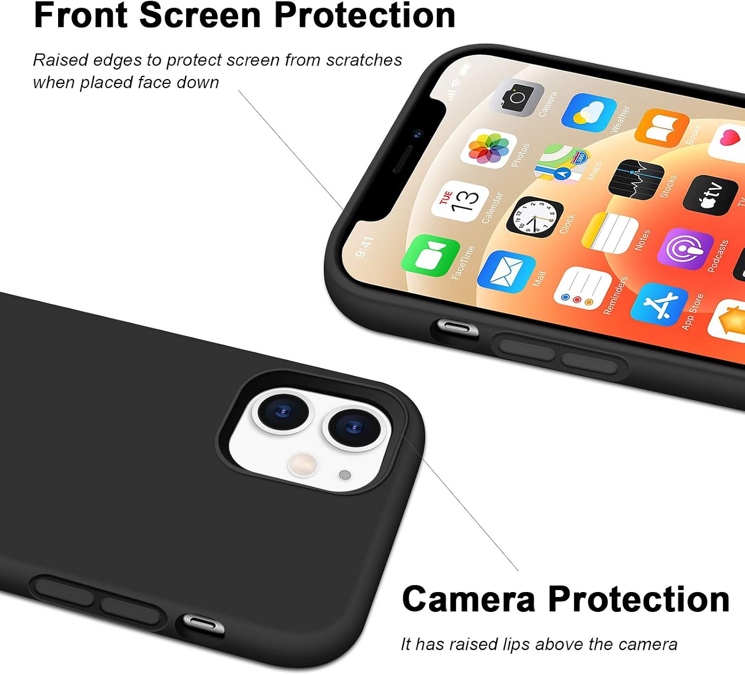 Anuck Phone Case for iPhone 12 Case, for iPhone 12 Pro Case, Soft Silicone Gel Rubber Bumper Case with Microfiber Lining Hard Shell Shockproof Protective Case Cover for iPhone 12/12 Pro 6.1" Black