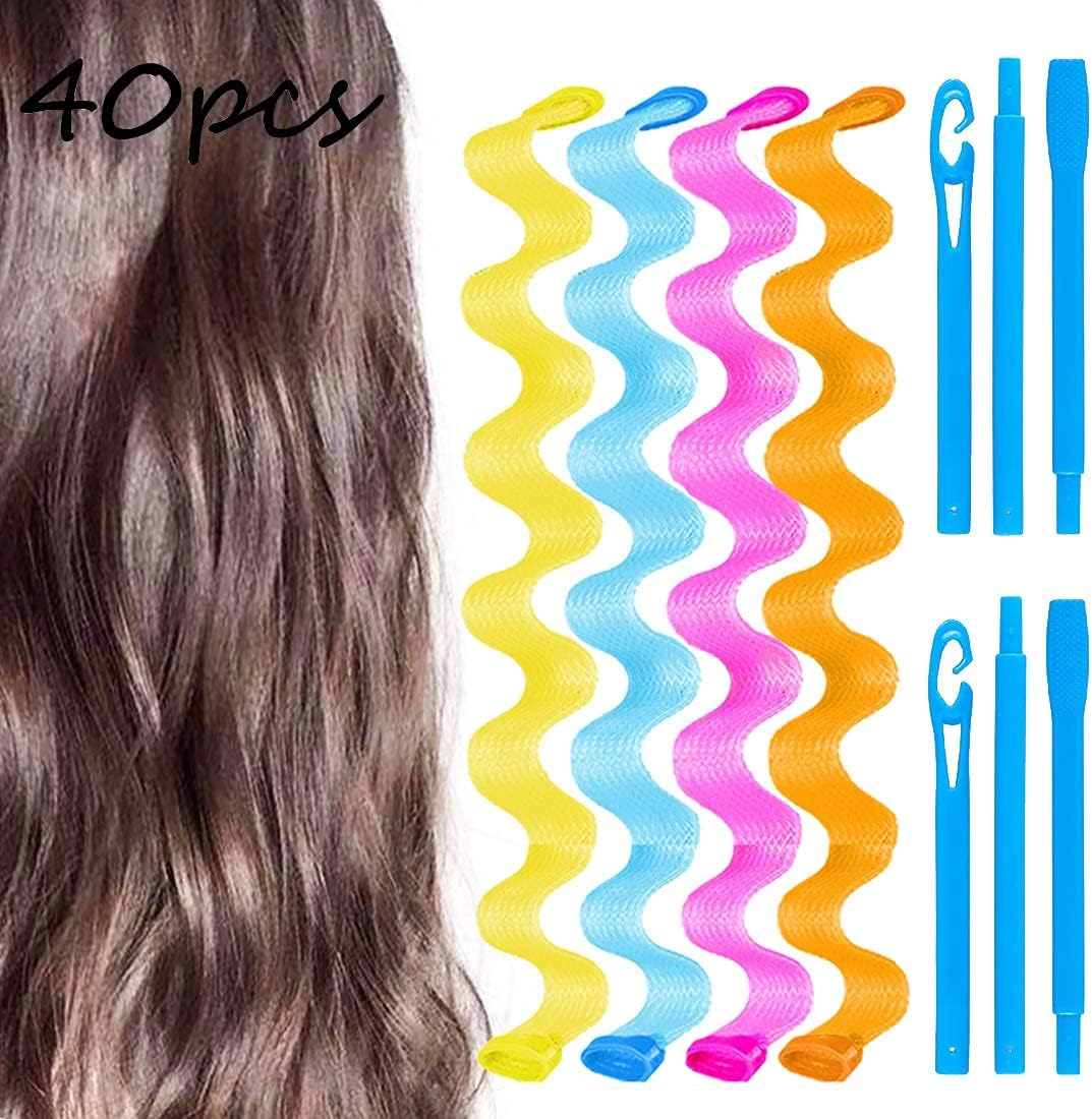 40 Pcs 21 Inch Wave Curl Formers, Smilco Heatless Hair Curler for