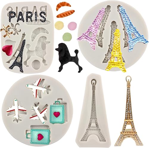 Molde de silicona para avión I Love Paris, molde de silicona para caniche de torre Eiffel, molde de equipaje de viaje para decoración de pasteles,