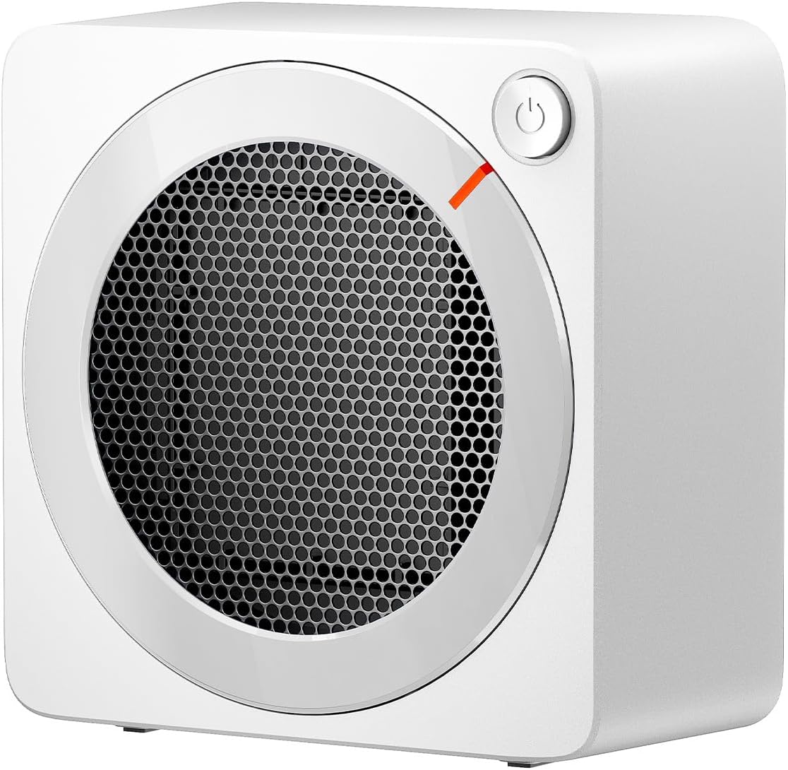 Gaiatop Mini Space Heater, Lightweight PTC Ceramic Fast Heating 500W Energy Efficient for Indoor Use, Overheating & 45° Tip-Over Protection, Portable Desk Electric Heaters for Office Home White