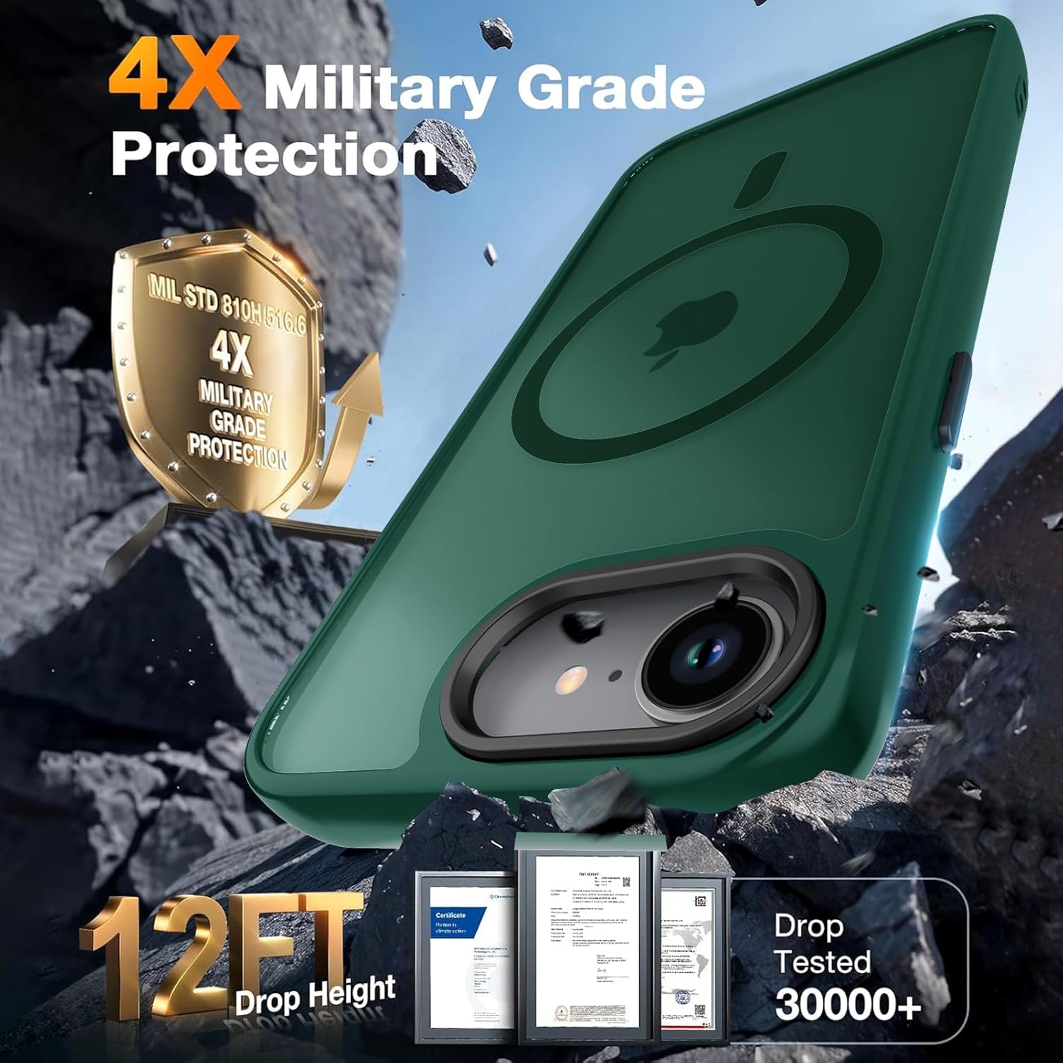 for iPhone 16E Case with Screen Protector, [Compatible with Magsafe] Ultra Slim Translucent Matte Shockproof Protection Phone Cover-Dark Green - Image 3