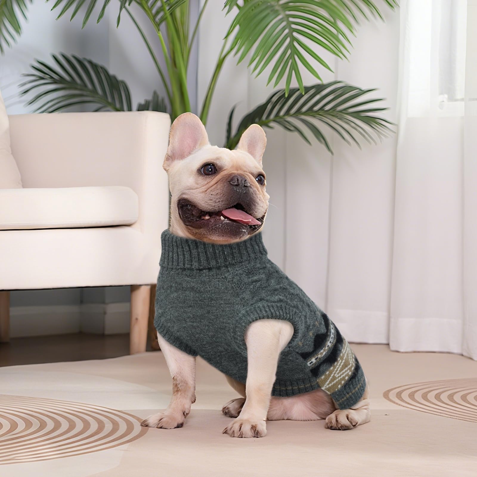 Warme Hundepullover Mittelgroße Hunde - Fair Isle Pullover Hund mit Geschirr Öffnung, Weihnachtspullover Elastisch Hundepulli Winter Sweater für Shih Tzu, Mini Dackel, Grau M