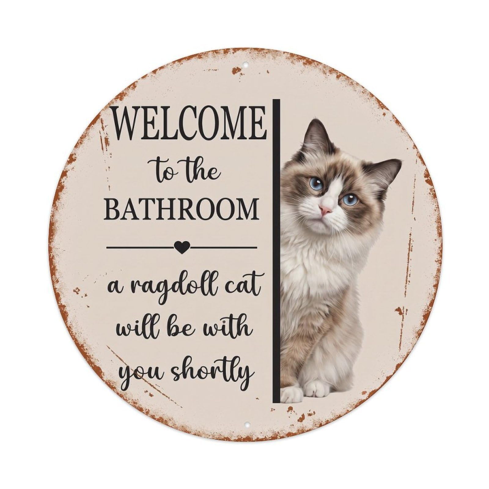 Vintage WELCOME To The BATHROOM Ragdoll Cat Metal Tin Sign