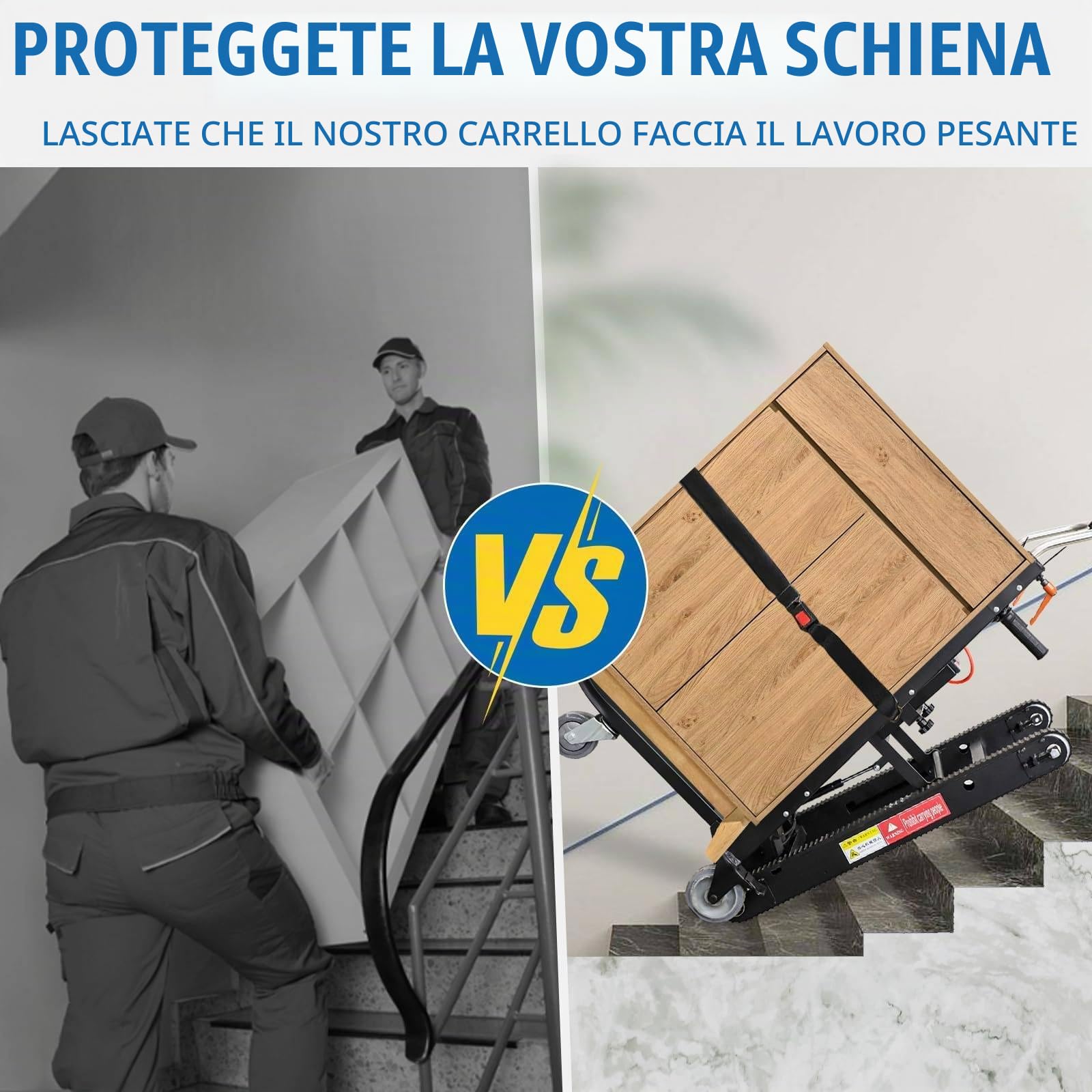 Carrello Elettrico Saliscale Potenziato Da 1000W - 3 Velocità Regolabili + Carico Massimo 500Kg + Maniglia Allungabile, Carrello Saliscale Pieghevole Con Cingoli in Gomma per Scale Facili Su/Giù(A)