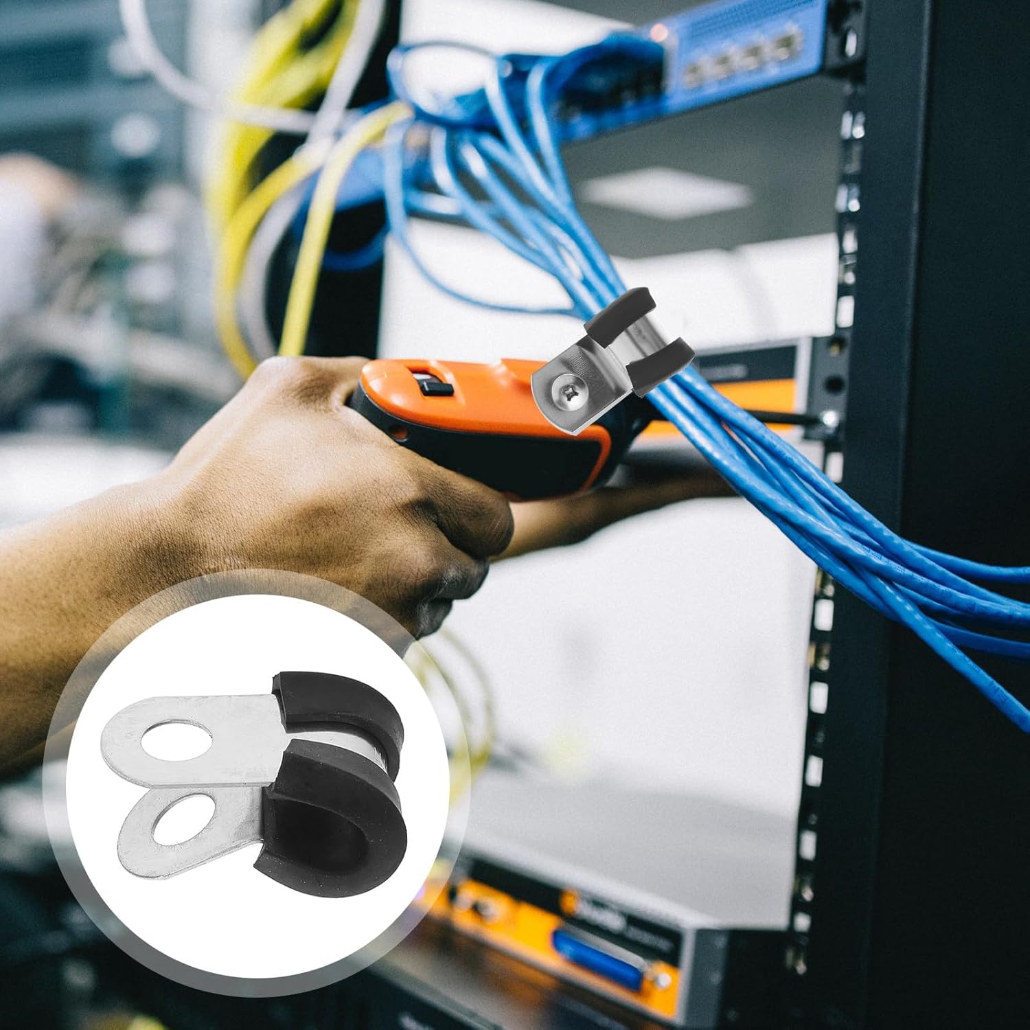 Amosfun 100pcs 304 Stainless Steel R-shaped Cable Clamps Rubber Strip 6mm U-shape Tube Fixing Clamps Heavy Duty Conduit and Hose Repair Clips for Electrical Wire Management