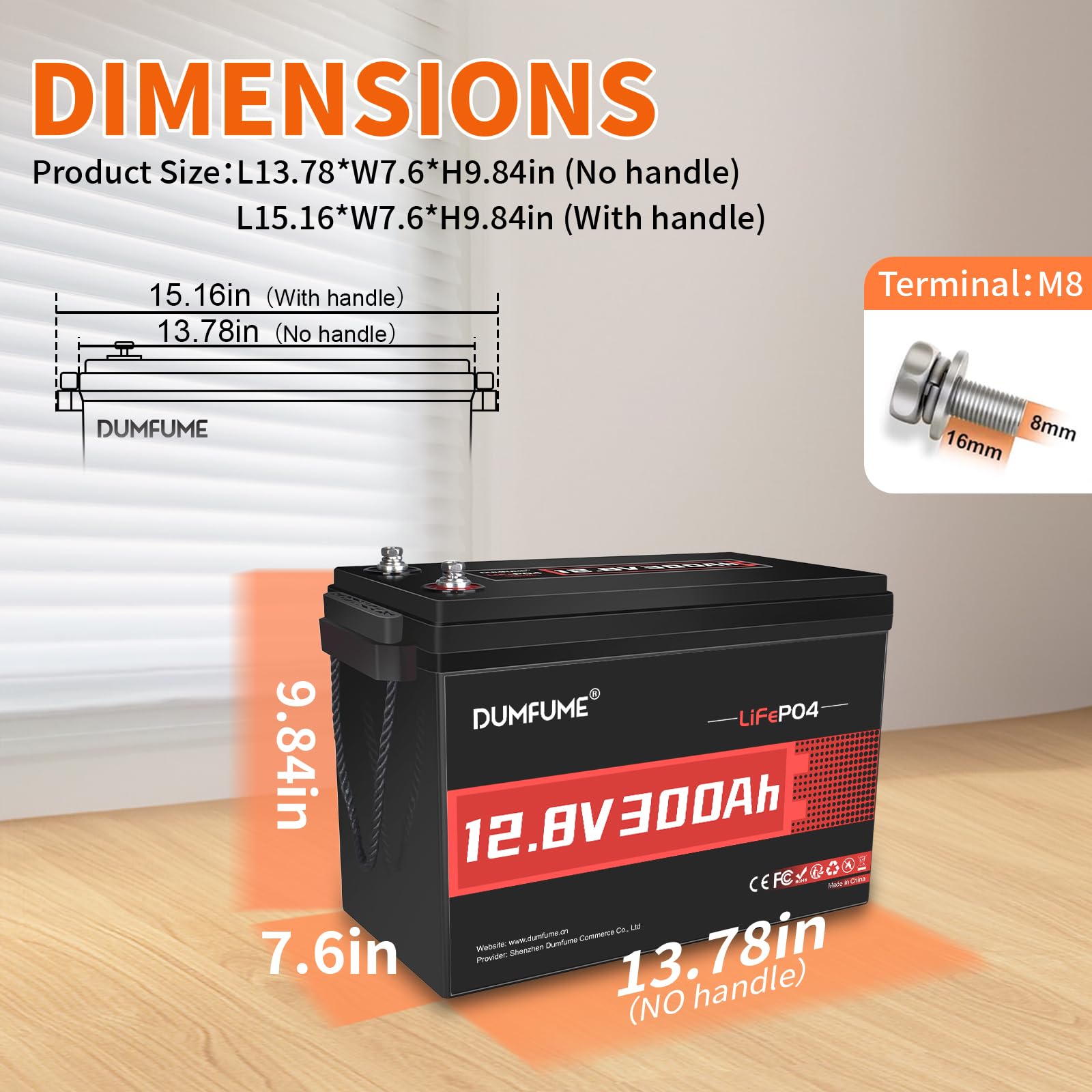 Dumfume Kit di 2 Batterie LiFePO4 12V 300Ah - 15.000+ Cicli, BMS 200A, 3840W - Batteria al Litio Fosfato Ricaricabile per Accumulo Solare, Camper e Applicazioni Off-Grid