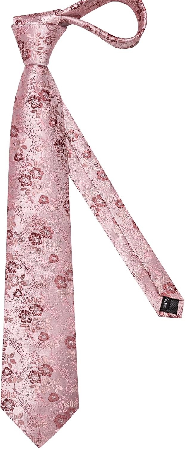 Mens Floral Ties Silk Woven Necktie and Pocket Square Tie Clip Lapel Pin Set Wedding Formal