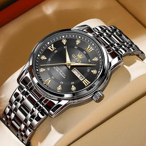 Miniatura 2 de OLEVS Relojes para hombre, de lujo, de lujo, de acero inoxidable, analógico, de cuarzo, reloj de pulsera para hombre, fecha, impermeable, luminoso