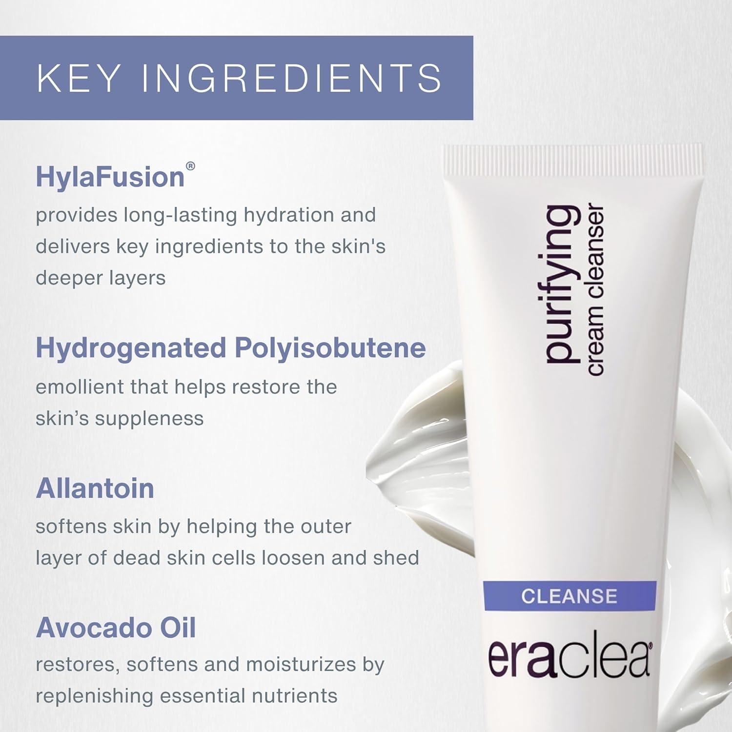 eraclea Purifying Cream Cleanser, Gentle Daily Cleanser with Hyaluronic Acid, Hydrating Face Moisturizer for Dry Skin, Soothing Face Wash Removes Impurities, Oil, and Makeup for Radiant Skin (4 fl oz) - Image 2