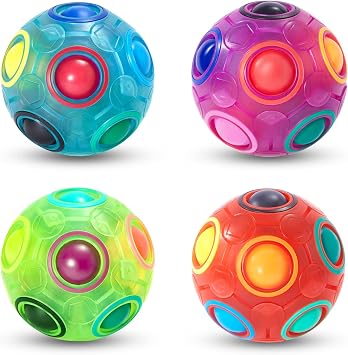 Magic Rainbow Puzzle Ball, Fidget Ball Puzzle Game Fun Stress Reliever Magic Ball Brain Teaser Fidget Toys for Children Teens & Adults-4 Pack
