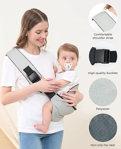 Miniatura 4 de GAGAKU Portabebés ajustable y ergonómico con asiento antideslizante para bebés de 6 a 36 meses (14 a 35 libras), gris claro