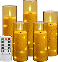 Vista 16 de Da by Velas sin llama parpadeantes con control remoto, velas LED acrílicas con cadena de estrellas incorporada, velas que funcionan