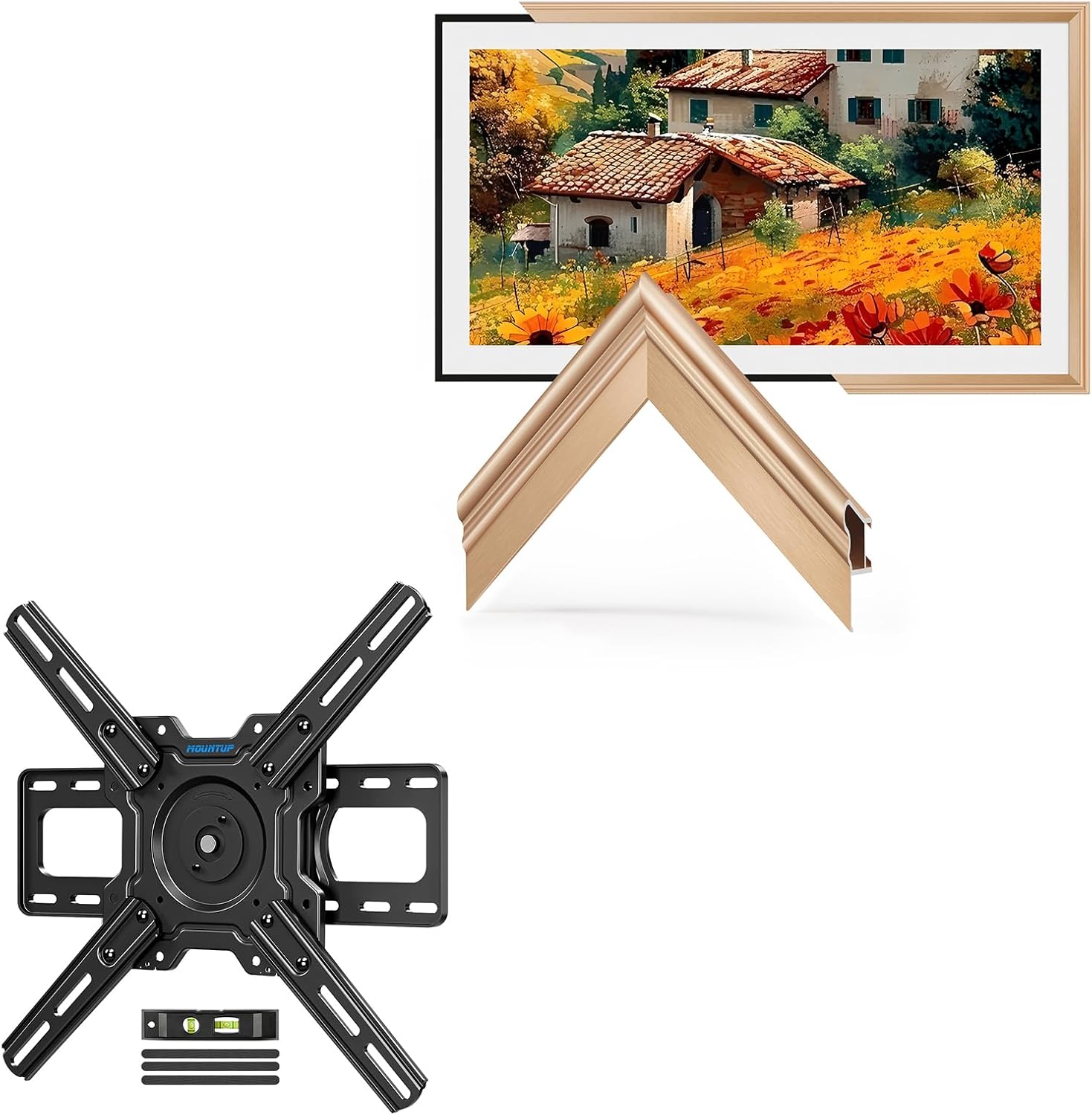 TV Frames 75" Deco Alloy Bezel Only for Samsung The Frame TVs, Modern & Minimalist Styles from TV to Art, MOUNTUP Ultra Slim TV Wall Mount for Samsung The Frame/Neo QLED 8K/4K TVs MU0089