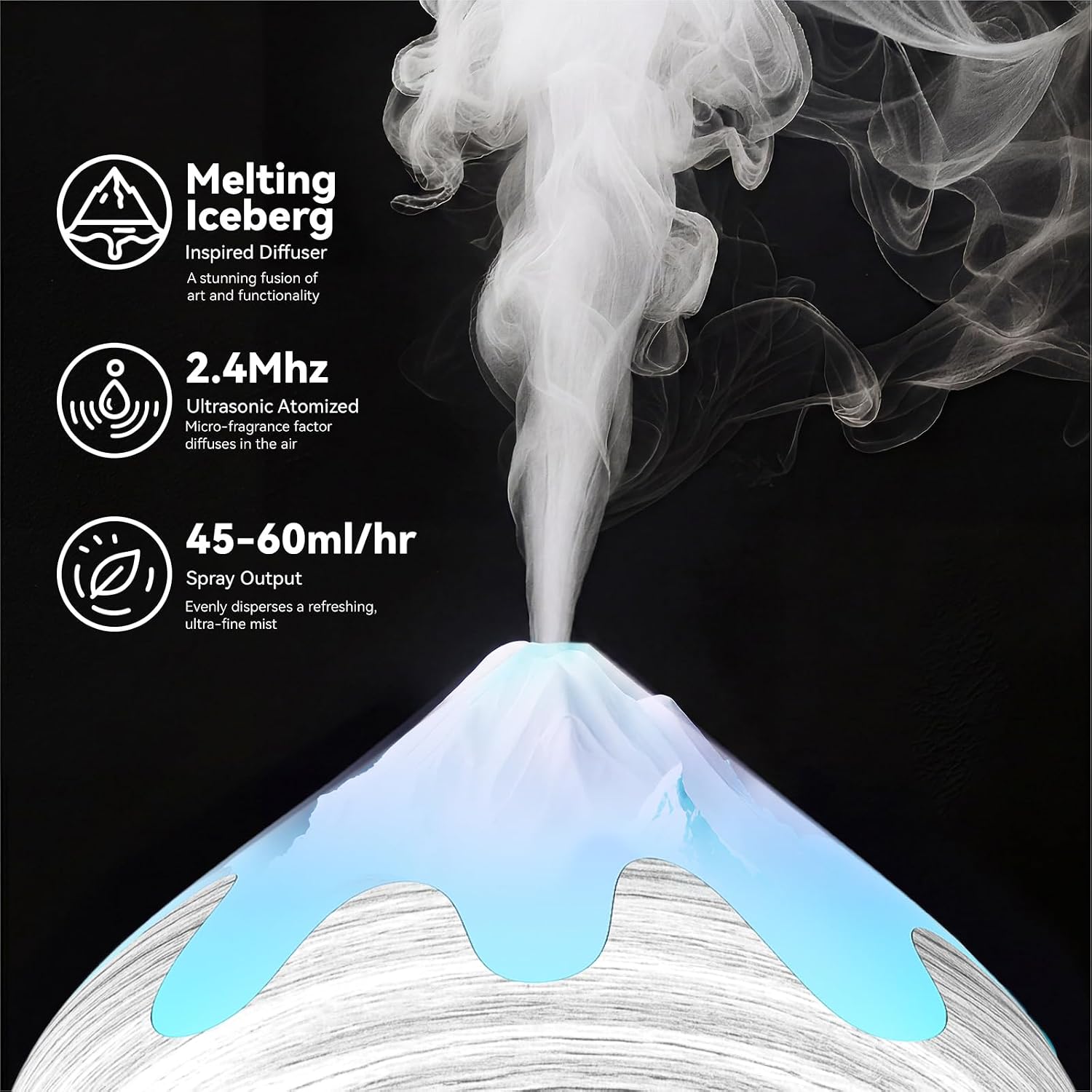 500ML Essential Oil Diffuser, Large Aromatherapy Diffuser with Remote Control, Air Diffusers for Home Office Room, Fragrance Humidifier with 7 Color LED & 2 Mist Mode, Glacier White image 2