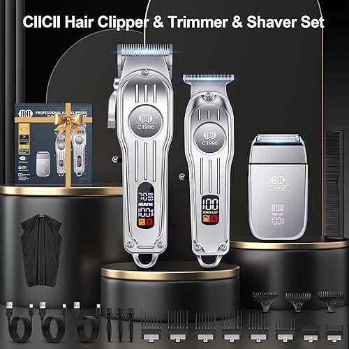 Miniatura 9 de CIICII Juego de cortapelos y recortadores de cabello para hombre, cortapelos profesionales inalámbricos para cortar el cabello (afeitadoras